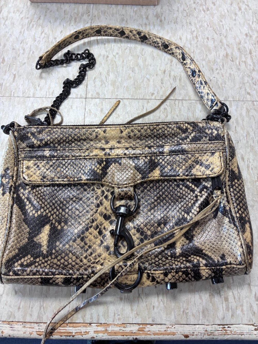 VINTAGE SNAKE PRINT REBECCA MINKOFF LEATHER BAG PURSE CHAIN STRAP